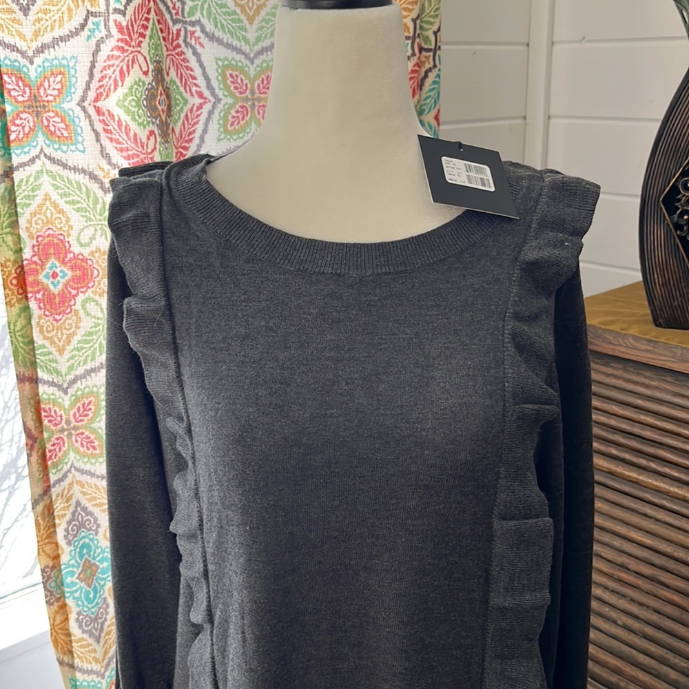 🆕 Michel Studio Black Long Sleeve Tee, Size 1X with ruffle detailing